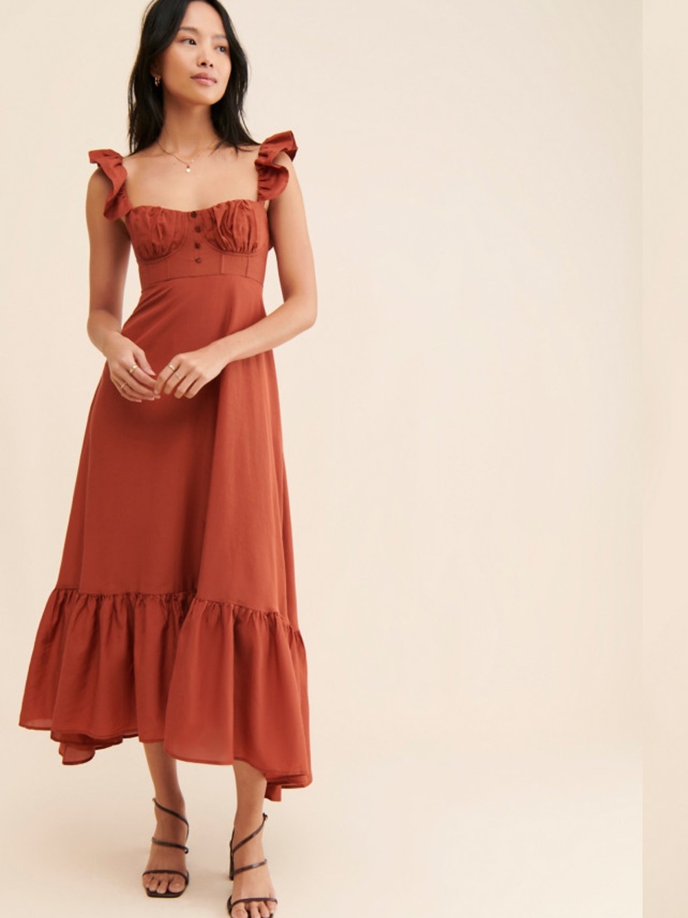 FARM RIO Ruffle Strap Maxi Dress S